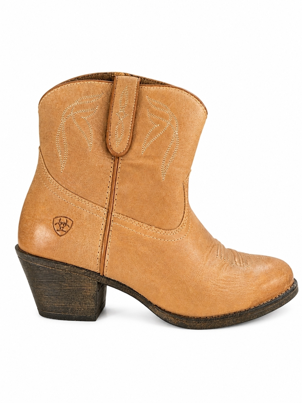 Ariat Tan Western Ankle Bootie with Stacked Heel